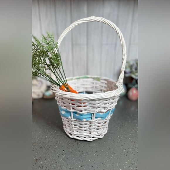 8” Basket White Round Intertwined Polka Dot Blue Ribbon & Bow EPC - Picture 3 of 12